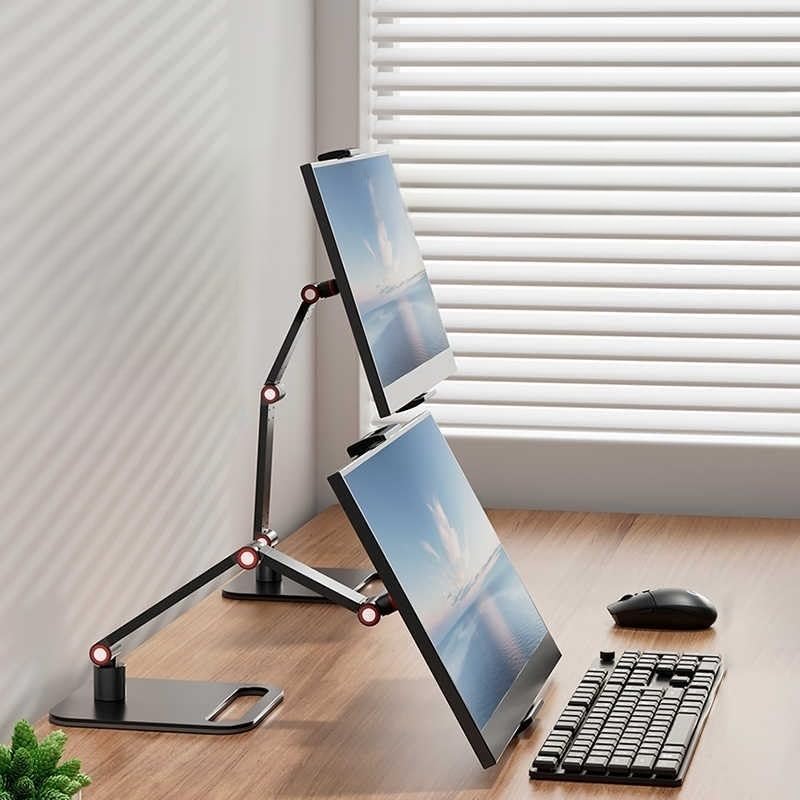 UGIFT Soporte ajustable para tableta, soporte de escritorio multiángulo, giro de 360°, 4-12.9 pulgadas, color negro