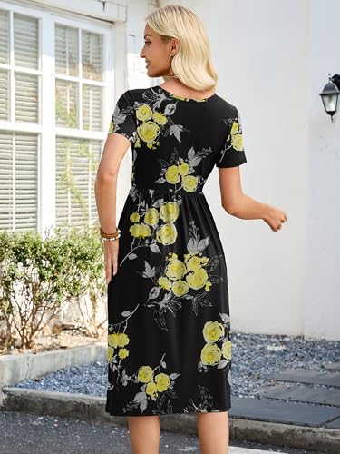 Image of Heymoments Women's Casual Short Sleeve Midi Dress Crewneck A Line Tiered Flowy Loose Travel Long Dresses with Pockets