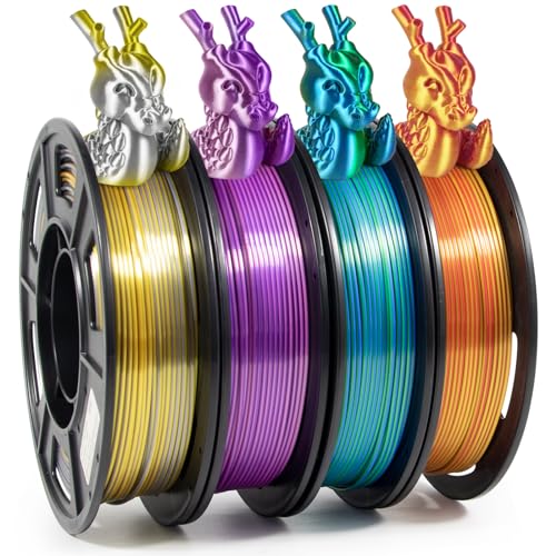 iSANMATE Filaments PLA pour Imprimante 3D, Soie Couleurs Doubles Bobine PLA 1.75 Â± 0.03 mm, 3D Filament PLA, 250g x 4 Pack (Rouge, Argent, Bleu Vert, Rose Violet)