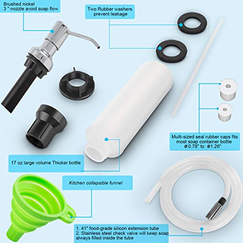 Soap Dispenser For Kitchen Sink Chrome With 41" Extension Tube Kit And 17 Oz Bottle, Stainless Under Sink Countertop Dish Soap Dispenser Pump With Collapsible Funnel #TOP6