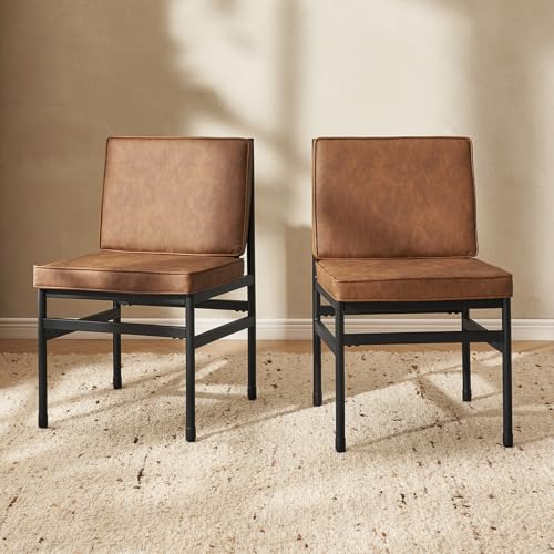 mopio Odelia Brown Faux Leather Dining Chairs Set of 2,