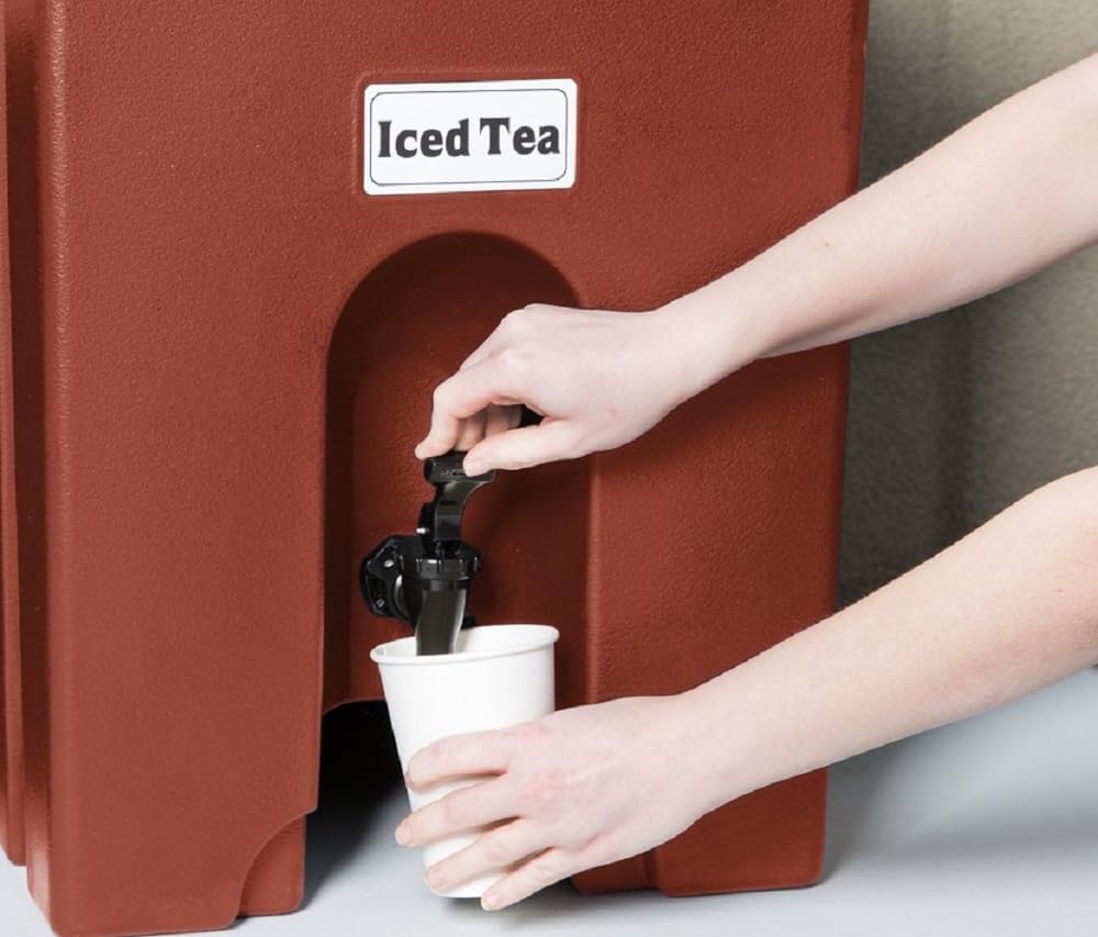 Soro Essentials- 44.5 L / 11 Gallon Insulated Beverage Server with Handles Brown Color- Plastic Beverage Dispenser with Spigot for Catering Events Kitchens and Restaurants