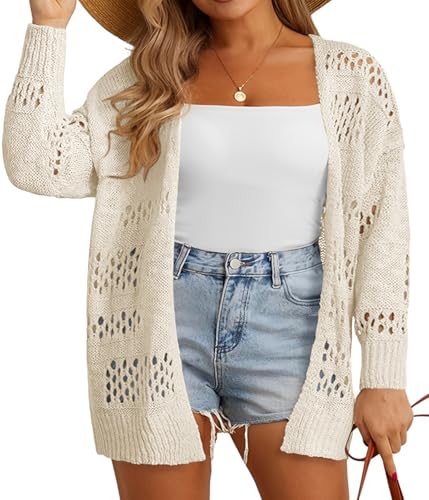 Plus Size Womens Crochet Cardigans Sweater Boho Long Sleeve Lightweight Oversized Open Front Loose Fit Knitted Tops2