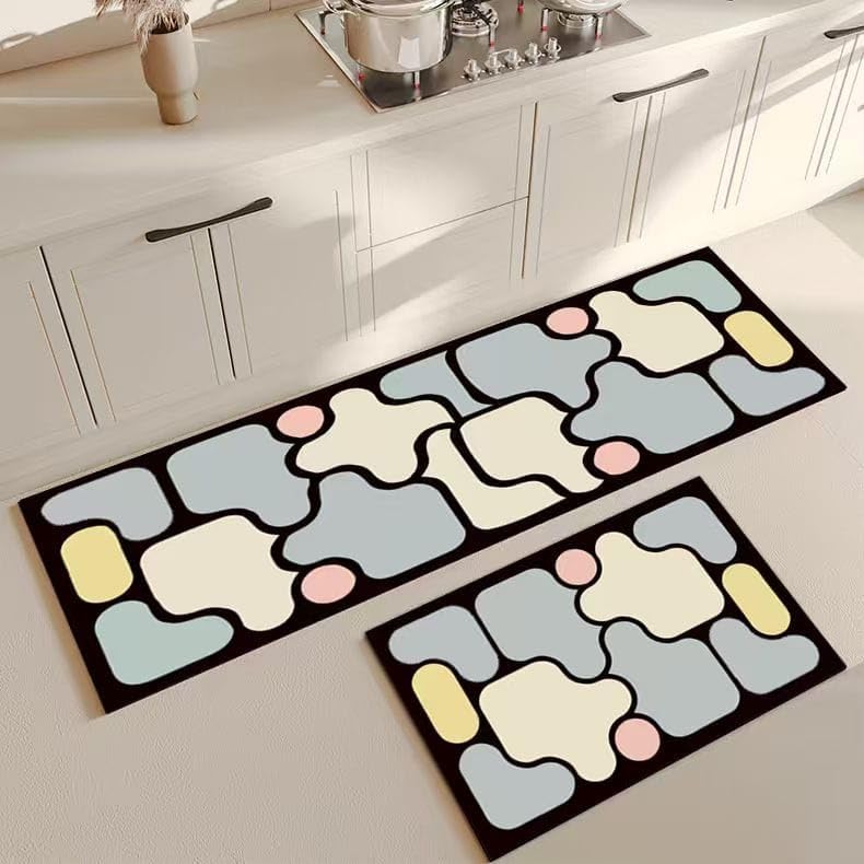 Cloyster Rubber Rectangular Kitchen Mats for Floor Set of 2 Pcs | Non-Skid, Soft Absorbent Rugs for Kitchen, Laundry, and Hallway | 120x40cm, 40x60cm|