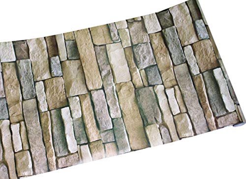 Faux Vintage 3D Brick Stone Wall Paper Self Adhesive Vinyl Peel and Stick Wallpaper Mural for Wall Bathroom Kitchen Backsplash Living Room Bedroom Removable and Waterproof 17.7 Inches by 16 Feet