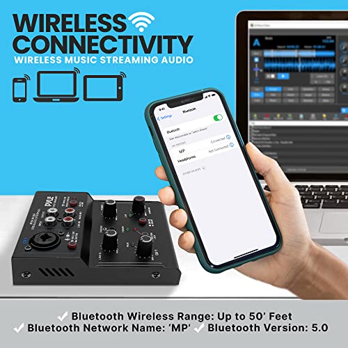 Pyle Professional Wireless Dj Audio Mixer - 2-Channel Bluetooth Dj Controller Sound Mixer W/Usb Audio Interface, Rca In, Combo Jack Xlr+6.35Mm Microphone/Line/Guitar In, Headphone Jack - Pad12Mxubt #TOP3