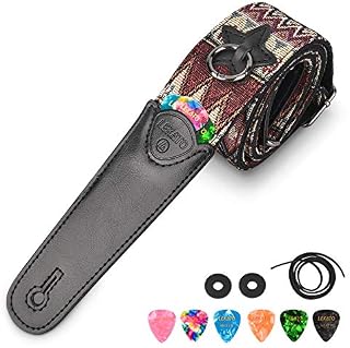 LEKATO Guitar Strap Electric Acoustic Guitar Strap Guitar Belt with 6 Guitar Picks & 2 Strap Locks Flower Embroidery Pattern for Acoustic and Electric Guitars