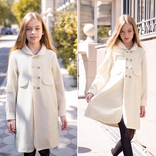 Simplee kids Girls Dress Coat Lapel Button Winter Jackets Coats Long Sleeve Outerwear with Pockets 4-14Year3