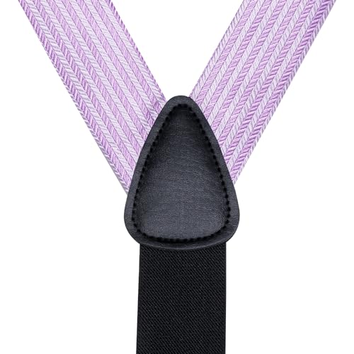 Image of Hi-Tie Men's Suspenders and Tie Set Silk Adjustable Elastic Y Braces with Strong 6 Clips Pocket Square Set