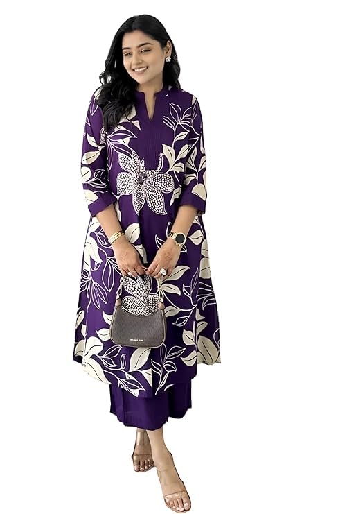MEERA FAB Womens Pure Cotton Printed Ethnic Wear Straight Kurta Set with Palazzo Pants