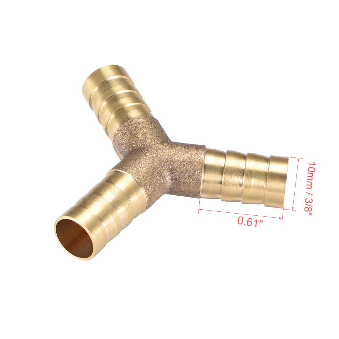 Unifizz 10mm or 3/8" Brass Barb Hose Fitting Y Shape 3 Way Connector Barbed Splitter Fitting Splicer for Water Fuel Air 5pcs - Image 2