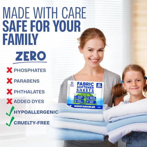 Image of Sudstainables Fabric Softener Sheets for Washer, Fresh Linen, 60 Loads | Softens fabrics, reduces static cling and wrinkles, compatible with all washing machines and dryers.