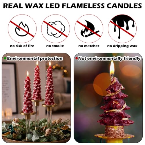 Image of Funtery 12 Pcs Flameless Christmas Tree LED Candles, Red, Snowfall | 9.7 Inch LED Taper Christmas Candles Battery Operated,Flameless Flickering, for Xams Holiday Party Room House Home Decor
