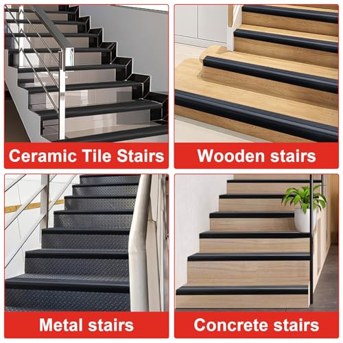 Treppenkantenprofil Selbstklebend, 4M Rutschfestes Treppenprofil Kantenschutz, Stufenschutz für Innen und Außen, Treppenschutz Anti-Rutsch Leiste (4M)