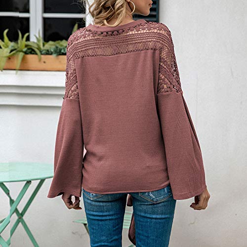 Eastdall Nó Frontal,Camisa feminina de malha cardigã waffle oco com gravata nó manga larga com decot