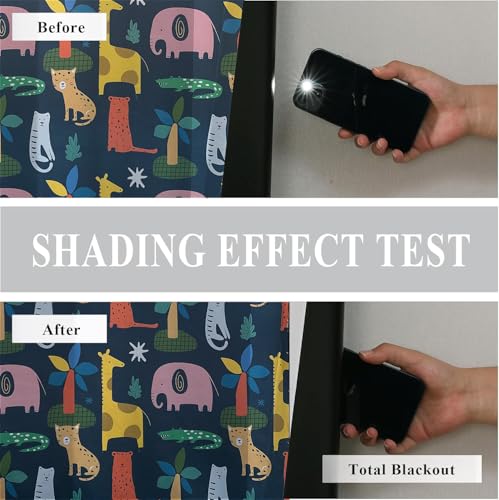 Image of BFAM Kids Blackout Curtains 12 feet Set of 1 - 100% Room Darkening, Thermal Insulated, Noise Reducing, Cute Animal & Rainbow Prints, Eyelet Curtains for Playroom, Bedroom & Nursery
