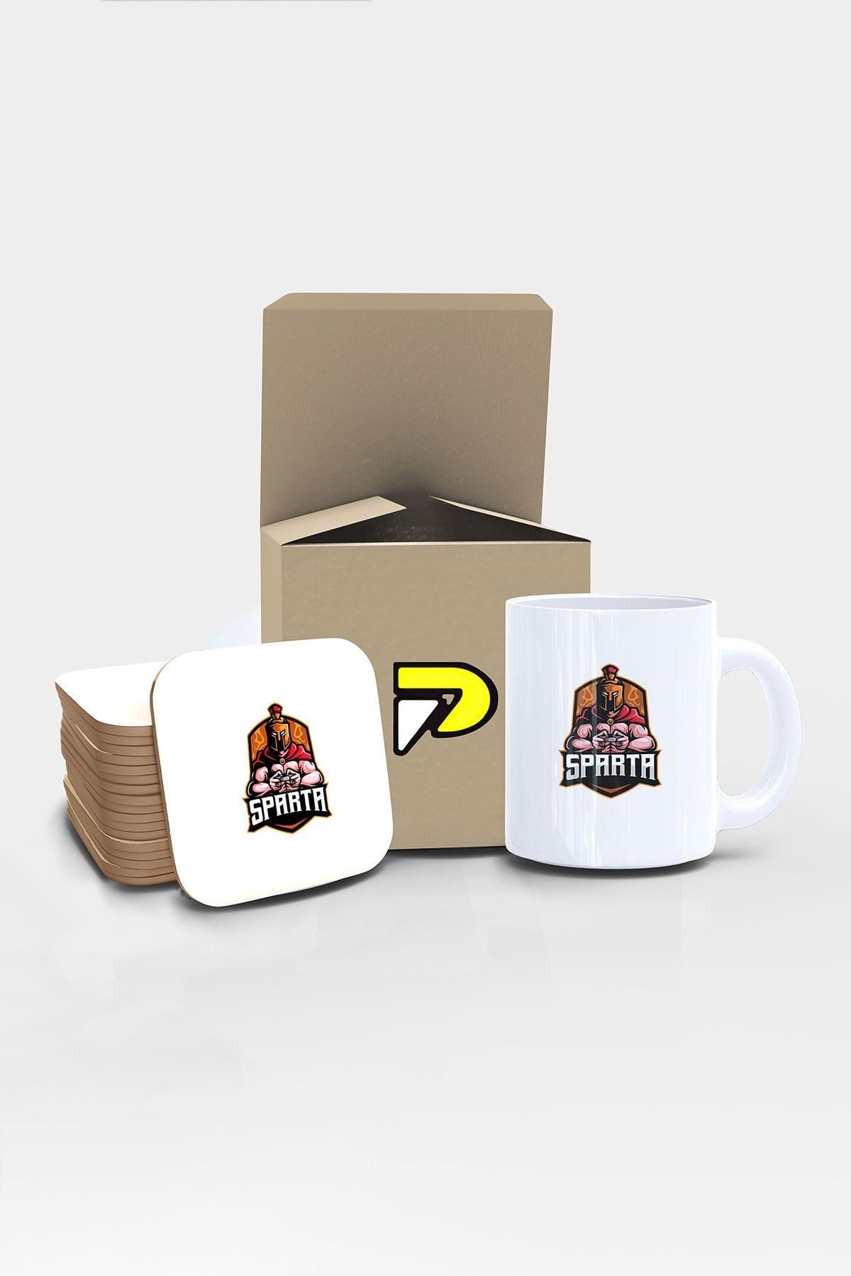 Postermanya Sparta Savaşçı Tasarımlı Baskılı Kupa Bardak Seti, Eğlenceli Özel Hediye Mug