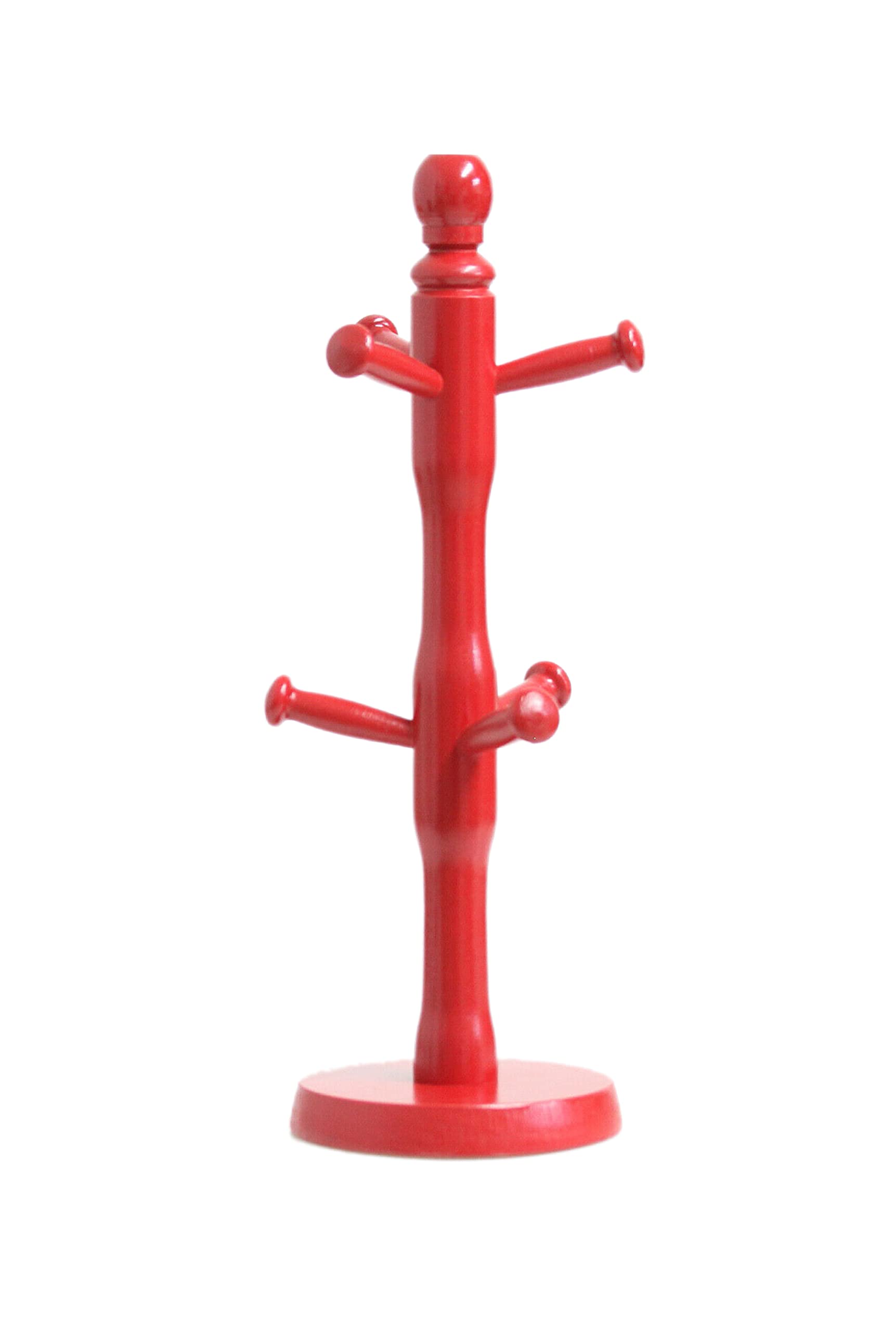 Vsorce4u 1 x 6 Hooks Mug Holder - Red Beech Wood Tea Cups Mugs Rack Holder Organiser, Drainer Storage Rack for Kitchen Storage