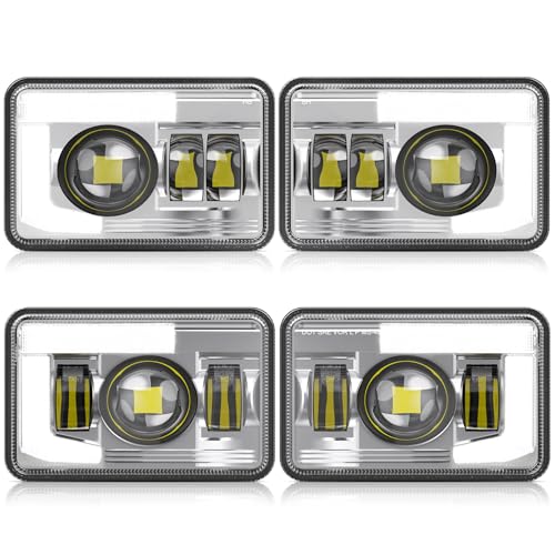 Image of Auxbeam 4X6 Headlights 4PCS with DRL Hi /Lo Beam Dot Approved Replacement H4651 H4652 H4656 H4666 H6545 Headlight Compatible with Kenworth T400 T600 T800 Freightliner Peterbilt Ford Chevy, Chrome