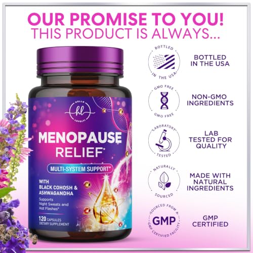 Image of Menopause Supplements for Women - Complete Hot Flash Night Sweats & Menopause Relief Pills, Probiotics with Dong Quai & Black Cohosh for Vaginal, Digestive Support - 120 Capsules