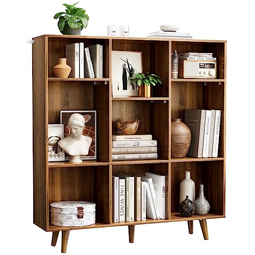 Pipishell 9Cube Bookshelf, Bookcase with 3 HeightAdjustable Shelves