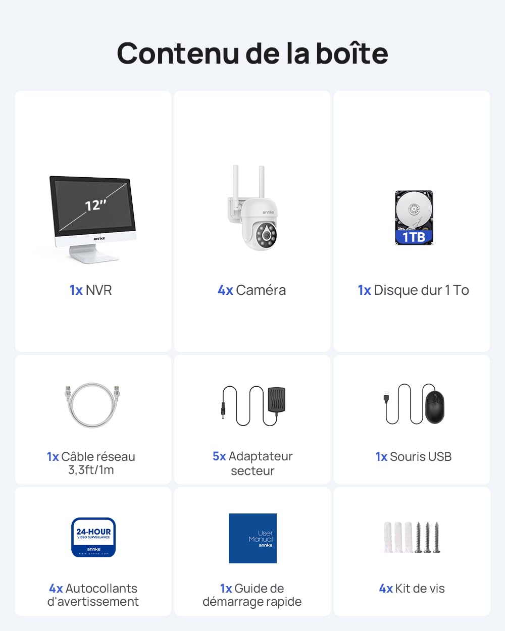ANNKE 5MP PTZ Kit Caméra de Surveillance WiFi Extérieure avec 12" Moniteur