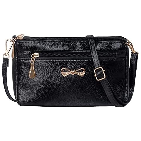 Ecohaso Small Cross-body Bags for Women, Soft PU Leather little Lightweight Shoulder Bag Phone Purse with Multiple Zip Pockets (Black) Cover