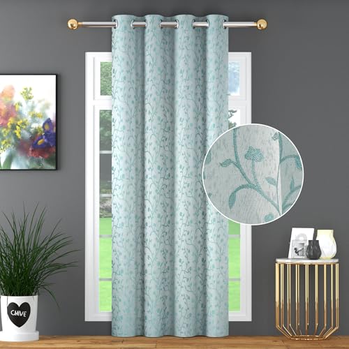 Image of FRESH FROM LOOM Heavy Jari Premium Luxury Semi Blackout Parda | Elegant Floral Print | Light Blocking 80% Darkening | Anti-Shrink | Eyelet Rings Curtain 10 Feet Long Door (10feet, Aqua, 1pc only)