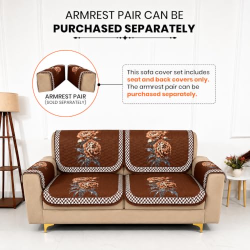 Image of Homerz 'Brooklyn Series' Premium Sofa Cover | Quilted Floral Design | Non-Slip Washable Sofa Protector | Soft Anti Slip Fabric (Ny Mustard, 2 Seater, Seat Cover with Backrest)