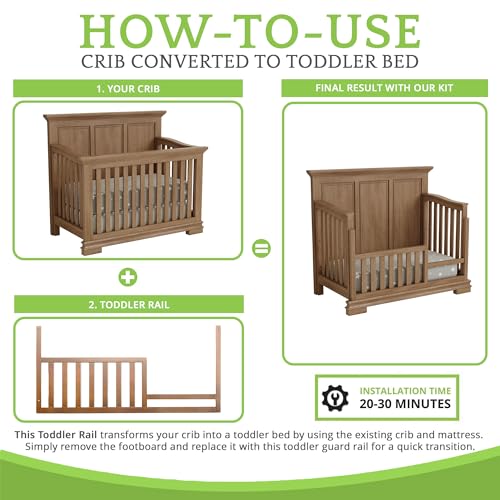 Image of Toddler Bed Safety Guard Rail for Oxford Baby, Soho, Ozlo & Avalon Baby Convertible Cribs - Solid Wood Rail for Toddler Bed Conversion - Safety Rails for Children (Amber Brown, Option 1)