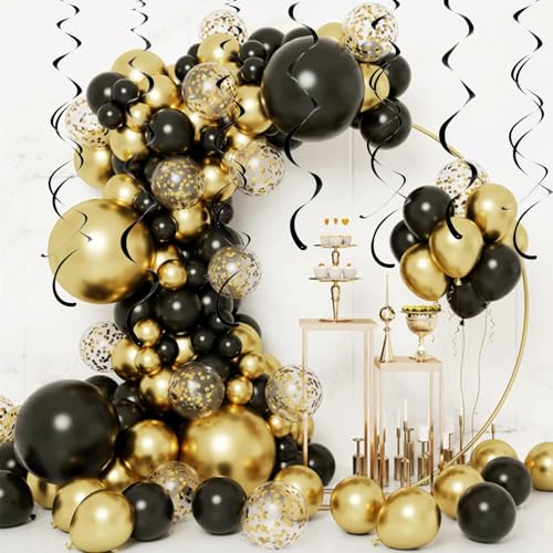 Image of Party Swirl Decorations Black Shinny Foil Hanging Swirl Decorations Plastic Streamer for Ceiling Plastic Streamer for Party Decorations Metallic Hanging Swirl Pack of 30