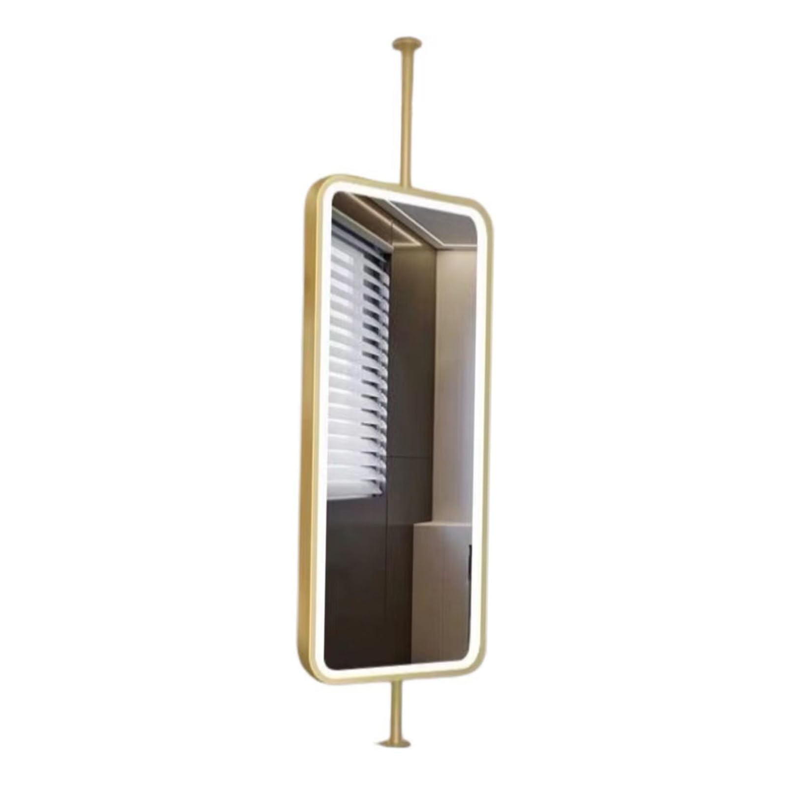 FGXHHS Ceiling Hanging Lighting LED Mirror, Bathroom Suspended Large Decorative Mirror(Gold,60x100cm)