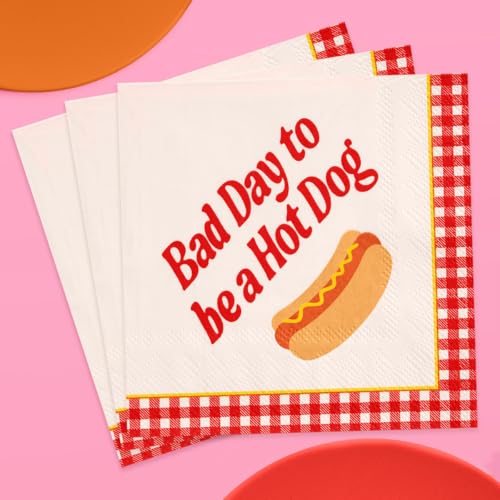 xo Fetti Hot Dog Napkins - 25 Paper Napkins | BBQ Party Cookout Picnic Fourth of July Summer Party Red Gingham Cute