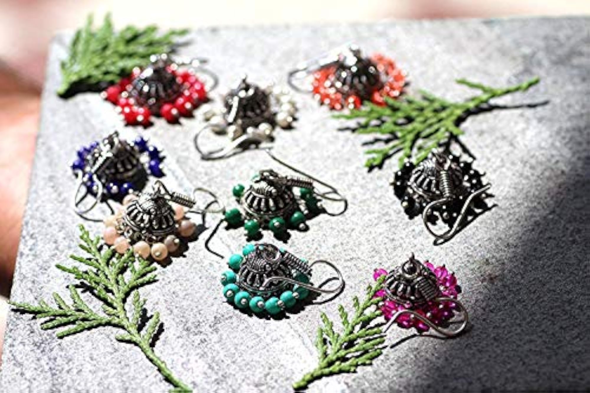 Multicolor Brass Oxidized Jhumki Earrings - Combo of 9