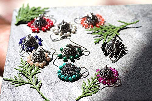 Multicolor Brass Oxidized Jhumki Earrings - Combo of 9