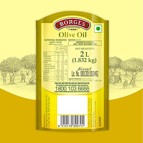 Image of Borges Olive Oil for Indian Cooking - 2 L |Extra Light |Packed in Spain |Light Flavour |75% MUFA | Ideal for daily cooking: deep fry, tadka, curries (Pack of 3)