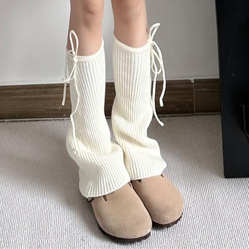 Image of Triplewood Y2K Warm Long Leg Warmers for Women White Knitted Girls Leg Warmer Socks Winter Accessory