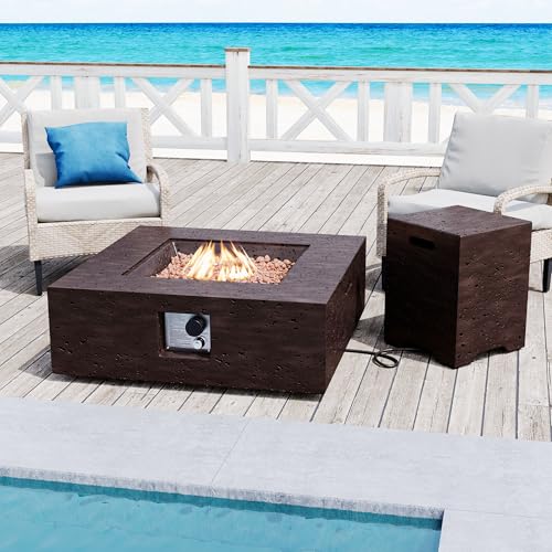 SUNBURY Outdoor Fire Pit, 35 in Square Propane Gas Patio Fire Table, CSA Certified, 50000...