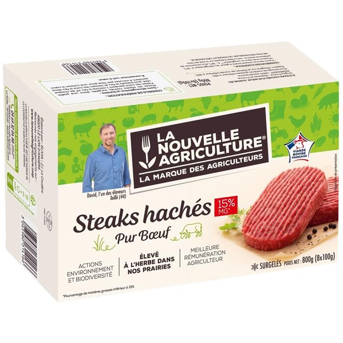 LA NOUVELLE AGRICULTURE Steaks hachés pur bœuf 15% M.G 8 x 100 g