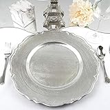 Efavormart 13' Metallic Silver Scalloped Edge Acrylic Plastic Charger Plates for Table Decor -Set of...