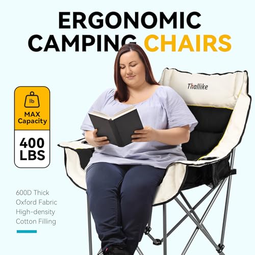 Silla de Camping Sobredimensionada para Adultos – Silla Plegable Resistente con Porta Vasos, Bolsillo de Almacenamiento y Bolsa de Transporte – Silla Acolchonada para Camping, Jardín, Pesca y Deportes – Soporta 400 lbs miniatura 5