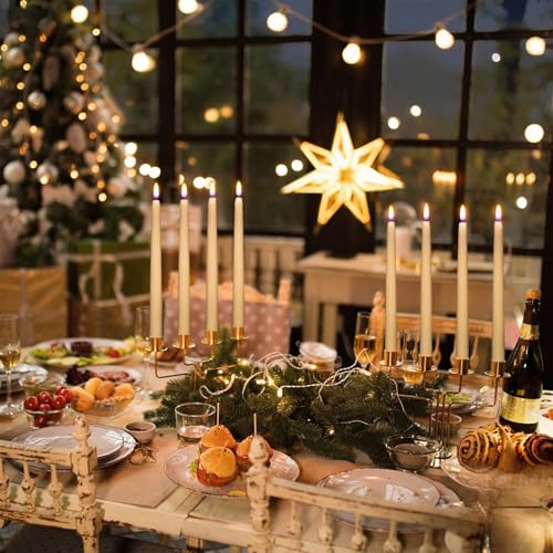 Image of Wondise Flameless Taper Candles with Remote Timer, Waxy Battery Operated Flickering Tall Candlesticks, 3D Wick LED Candles 11inch for Halloween Christmas Holiday Wedding Decoration (Ivory