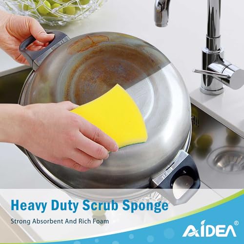 Image of AIDEA Sponges Kitchen, 24 Pack Heavy Duty Dish Sponge, Cleaning Dish Scrubber Sponge for Home and Kitchen, Stink-Free Cleaning Supplies for Pots, Pans