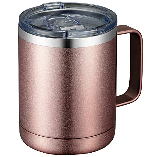 Image of MEWAY 12oz /1Pack Double Wall Vacuum Insulated Travel Mug with Handle, Stainless Steel Tumbler with Lid, Durable Powder Coated Insulated Coffee Cup for Cold & Hot Drinks (Rose Gold, 1 Pack)