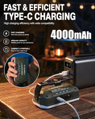 Image of LETOUR USB Rechargeable Camping Lantern 2000Lumen, 4000mAh LED Work Light with Tripod Stand & Magnet, 3 Colors 10~100% Brightness for Tent, Emergency, Hiking, Blackout (with Bag)