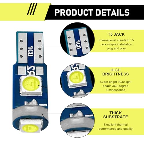Kit 20 focos LED T5 para tablero de auto blanco miniatura 3