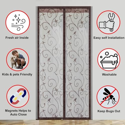 Image of The Furnishing Tree Strong Magnetic Mosquito Net Door Curtain | Automatic Self Closing | Designer Lace at the top with Breathable Fly Protection for Main Door, Balcony, Kitchen & Bedroom, 210x100 CM.