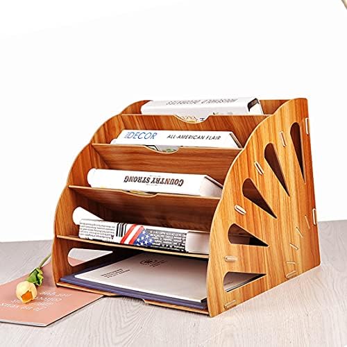5 Tier Wooden Office Desktop Organiser, Letter Filing Tray Organiser, File Storage Holder, Letter Tray, DIY Stationary Rack, Letter Filler for A4 Paper Home Office School Teacher Use