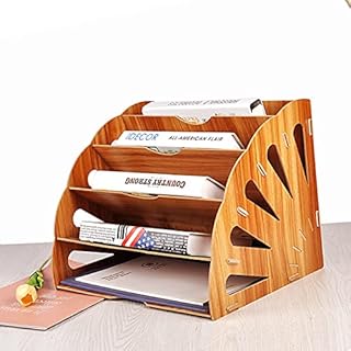 5 Tier Wooden Office Desktop Organiser, Letter Filing Tray Organiser, File Storage Holder, Letter Tray, DIY Stationary Rack, Letter Filler for A4 Paper Home Office School Teacher Use