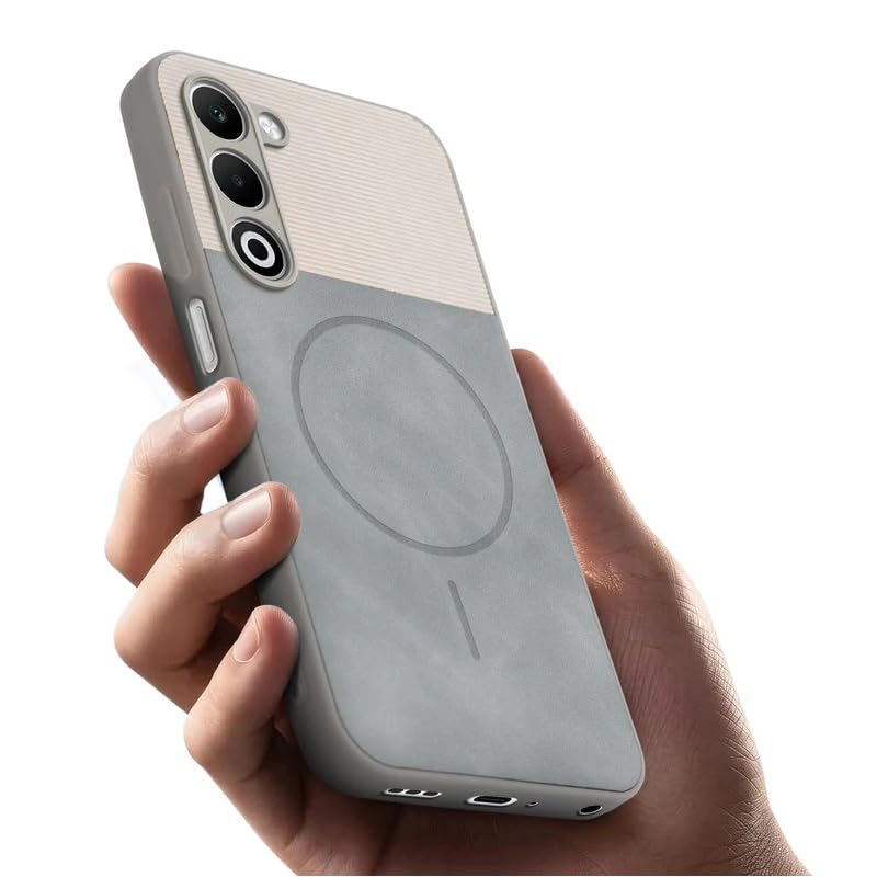 Image of Bintage case Macc-Safe Design Hard Light Weight Back Case | Soft Border Camera Protect | Dual PU Leather Finish Back Cover Compatible for Oppo A5 5G - White & Grey